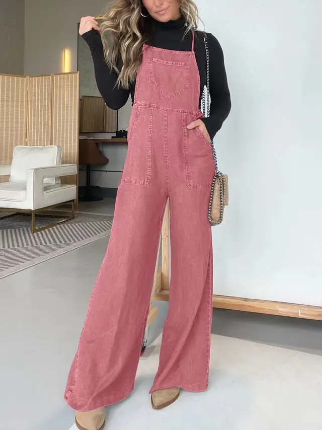 Fashion Denim Wide Leg Jumpsuit Women Pink - Shop at LoveMi