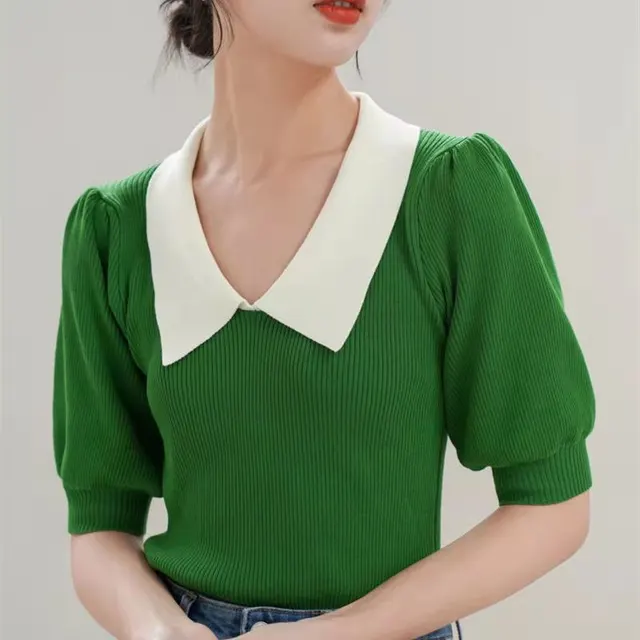 Fashion Puff Sleeve Knitwear Women's Top Green - Shop at LoveMi