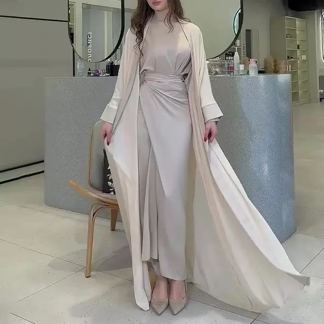 New Round Neck Waist Trimming High Waist Slim Fit Long Dress Robe Coat Apricot - Shop at LoveMi