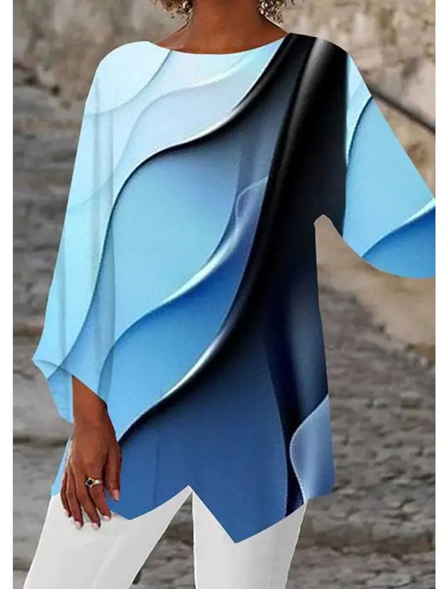 European And American Mature Elegant Contrast Color Women's Top Sky Blue - Shop at LoveMi