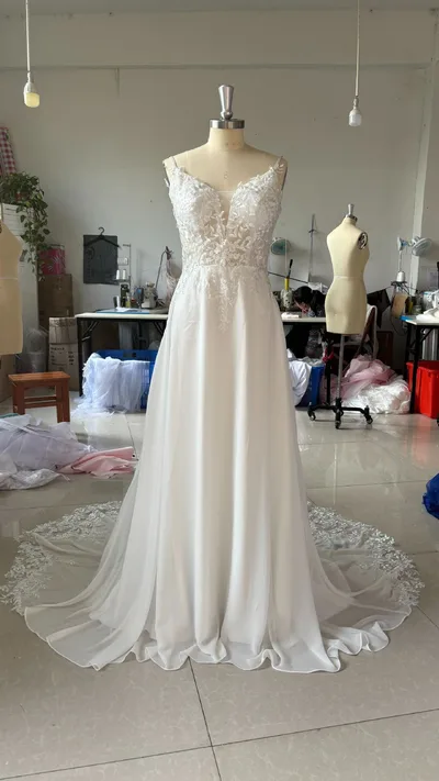 Strap Fishtail Wedding Dress Bridal Slim Satin Lace Dress Beige - Shop at LoveMi