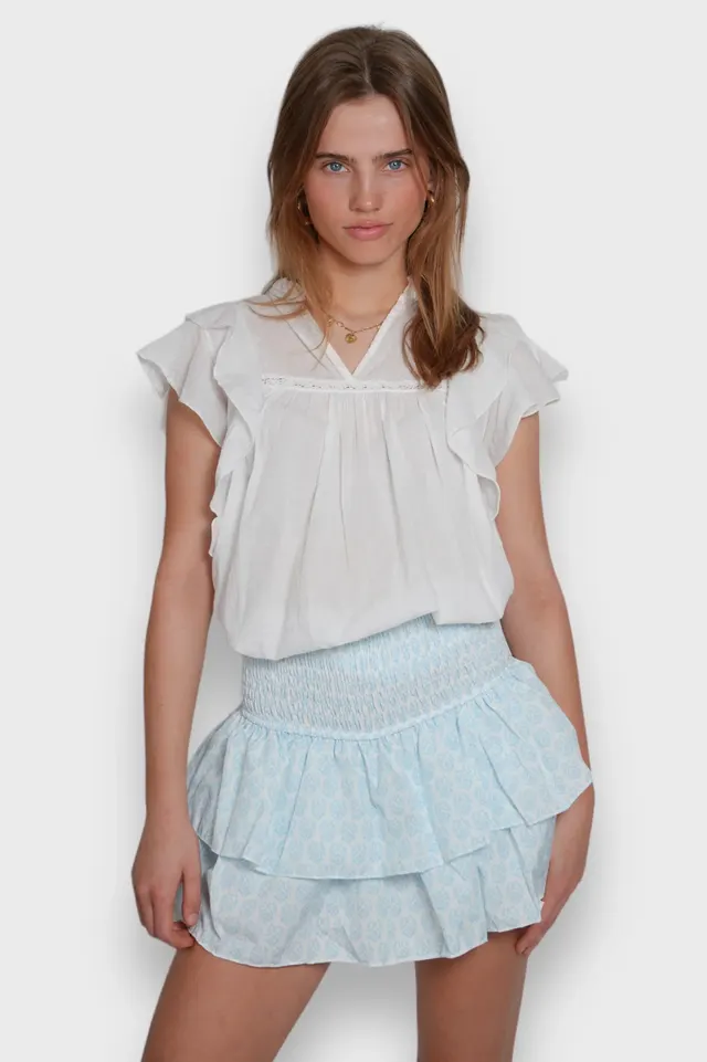 New Skirt Casual Smocking Cake Stripe Printing Light Blue - Shop at LoveMi