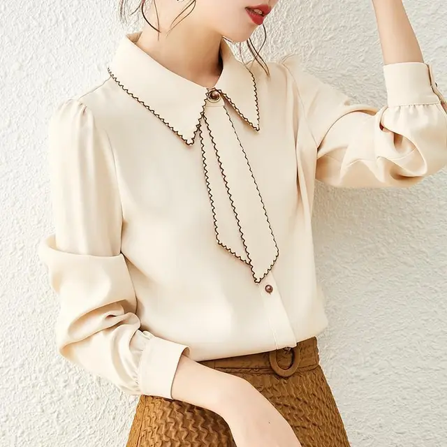 New Design Sense Niche Western Style Shirt Female Beige - Shop at LoveMi