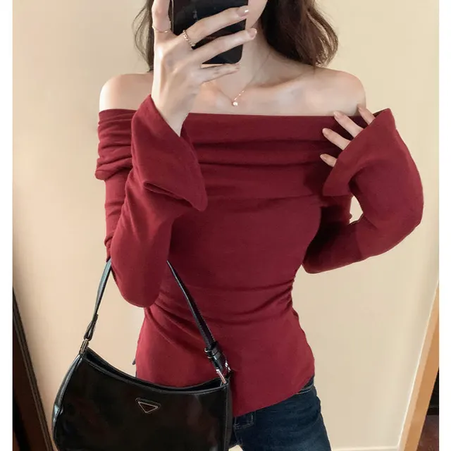High grade Elegant Slim fit Slimming Inner Bottoming Shirt Red - Shop at LoveMi