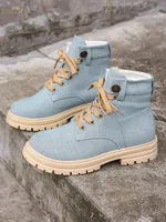 Plus Size Platform Martin Boots Female Lace Up Casual Ankle Boots - Blue