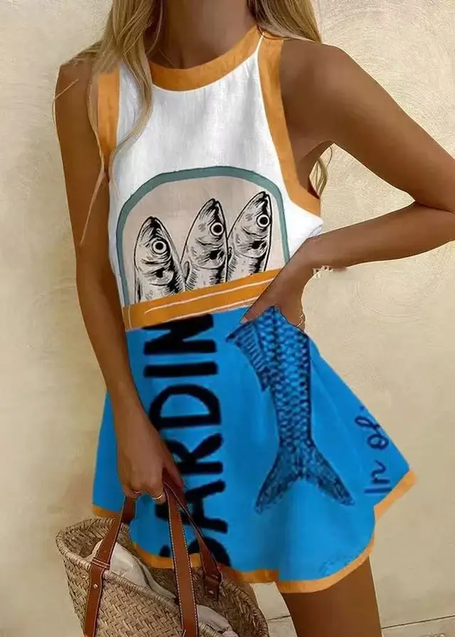 Women's Autumn Crew Neck Sleeveless Shirt Long Sweater Marine Elements Casual Shirt White And Blue - Shop at LoveMi