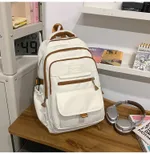 Backpack Large Capacity Travel Leisure Backpack Junior High School High School And College Student Simple Schoolbag - White