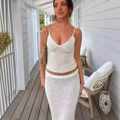 Women's Sequin Overall Dress Set Long Dress Apricot - Shop at LoveMi