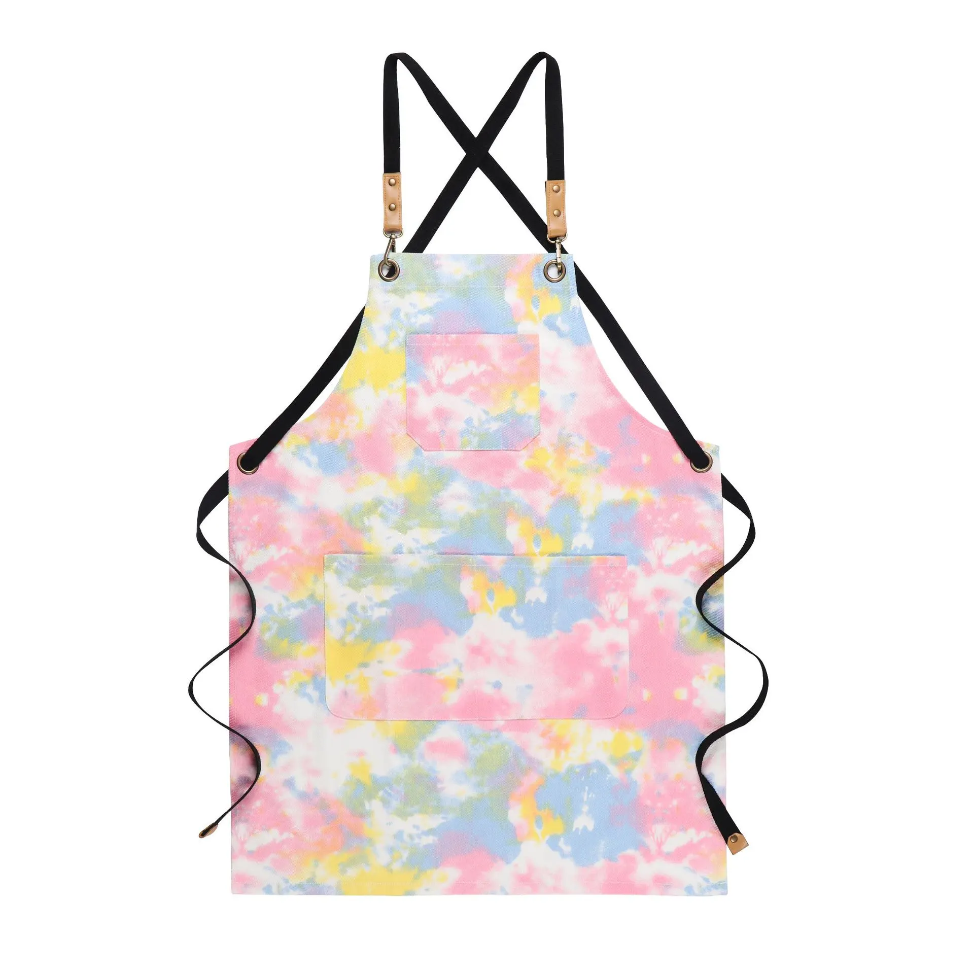 Creative Tie-dye Printed Canvas Cotton Apron - Colorful