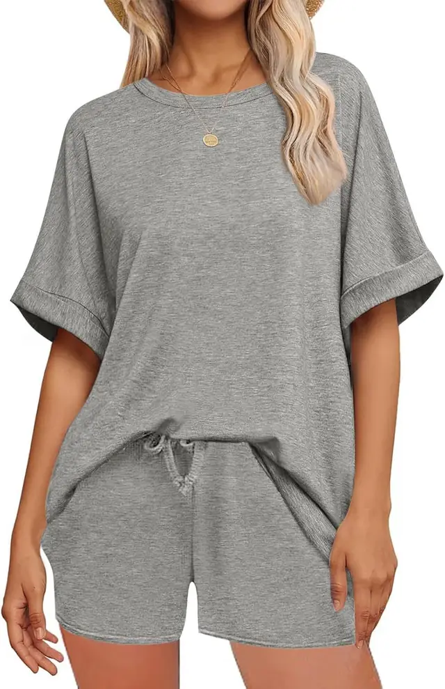 Casual Suit Oversized Short Sleeve T shirt Drawstring Shorts Casual Wear Sportswear Gray - Shop at LoveMi