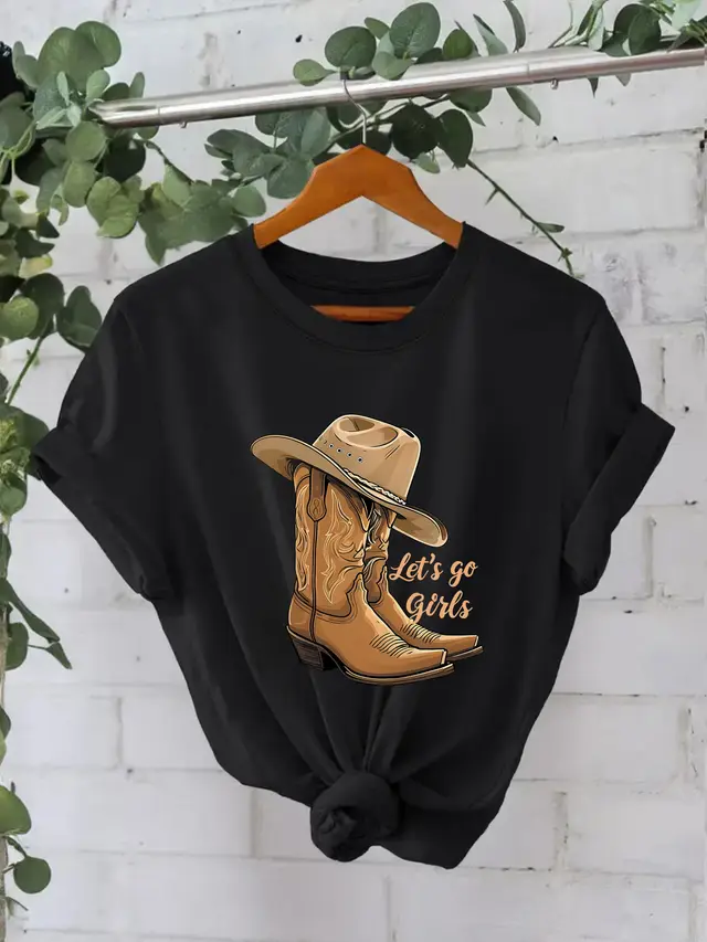 Cotton T shirt Female Martin Boots Hat Printing Black - Shop at LoveMi
