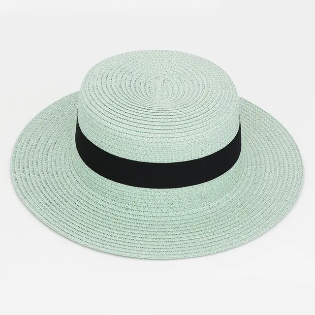 21 Color Square Buckle Dome Panama Lafite Flat Straw Hat 15 Cyan - Shop at LoveMi