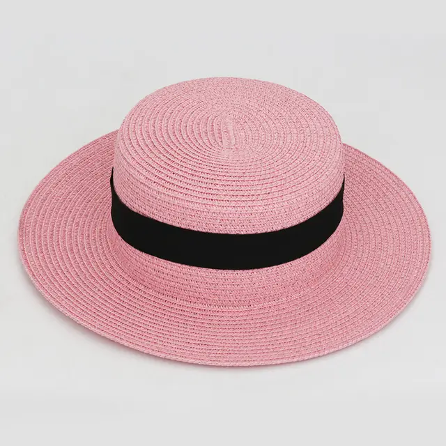 21 Color Square Buckle Dome Panama Lafite Flat Straw Hat 5 Rose Red - Shop at LoveMi