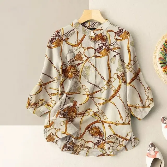 Women's Casual Loose Printed Shirt Apricot - Shop at LoveMi