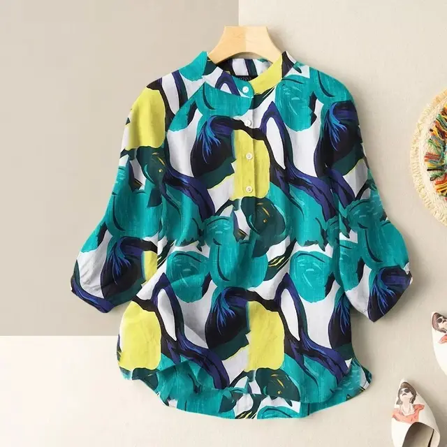 Women's Casual Loose Printed Shirt Green Flower - Shop at LoveMi