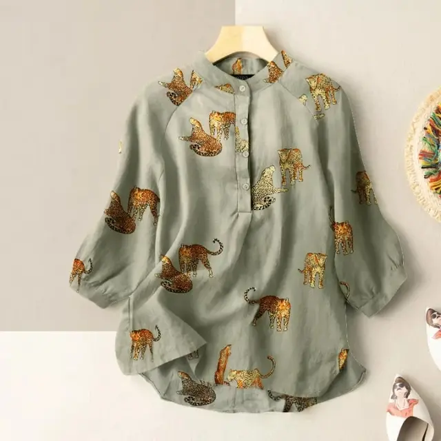 Women's Casual Loose Printed Shirt Tiger Green - Shop at LoveMi
