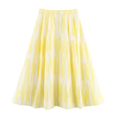 Spring And Summer Square Printing Midi Dress Yellow - Shop at LoveMi