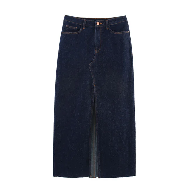Solid Color Denim Vest Midi Skirt Denim Skirt Dark Skirt - Shop at LoveMi