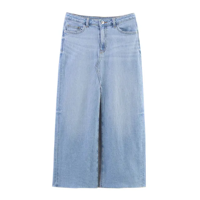 Solid Color Denim Vest Midi Skirt Denim Skirt Light Color Skirt - Shop at LoveMi