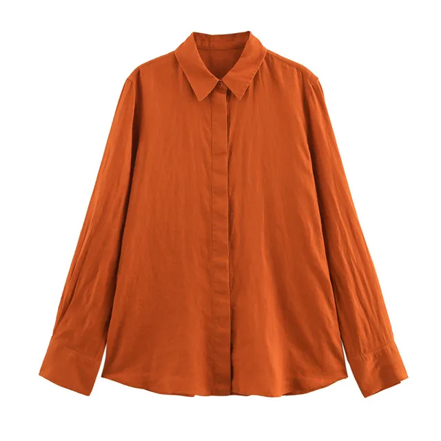 Spring And Summer Linen Shirt Wide Leg Pants Orange Top - Shop at LoveMi