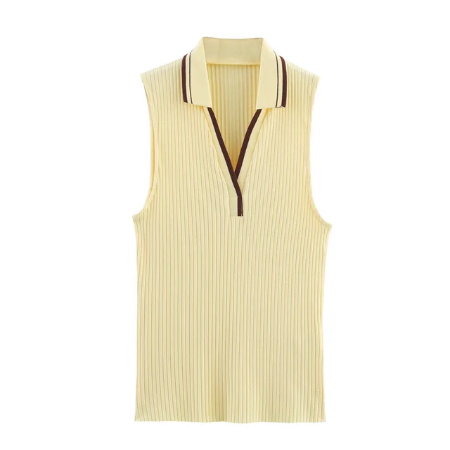 European And American Style Knitted Striped Thread Top Yellow - Shop at LoveMi