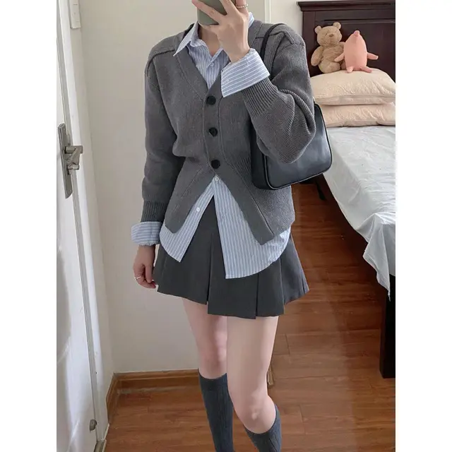Fashion Special Preppy Style Wear Suit Women Grey Three Piece Set - Shop at LoveMi