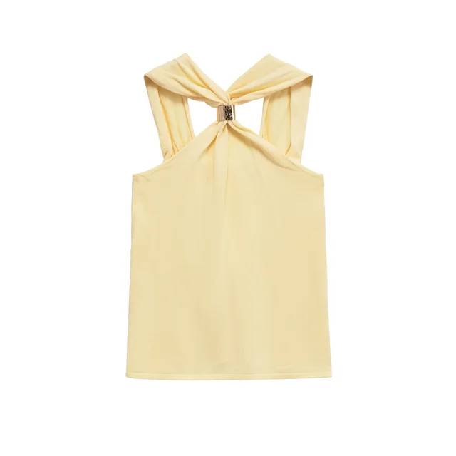 European And American Style Stylish Simple And Versatile Halter Slim Vest Yellow - Shop at LoveMi