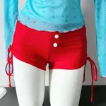 Women's Water Park Split Skirt Bikini Four-piece Suit - Red Single Button Pants