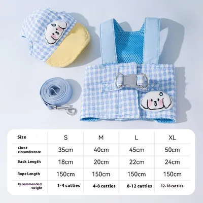 Pet Dog Cat Hat Outdoor Sunshade Anti strangulation Hand Holding Rope Chest Strap Blue 3Pcs Set - Shop at LoveMi