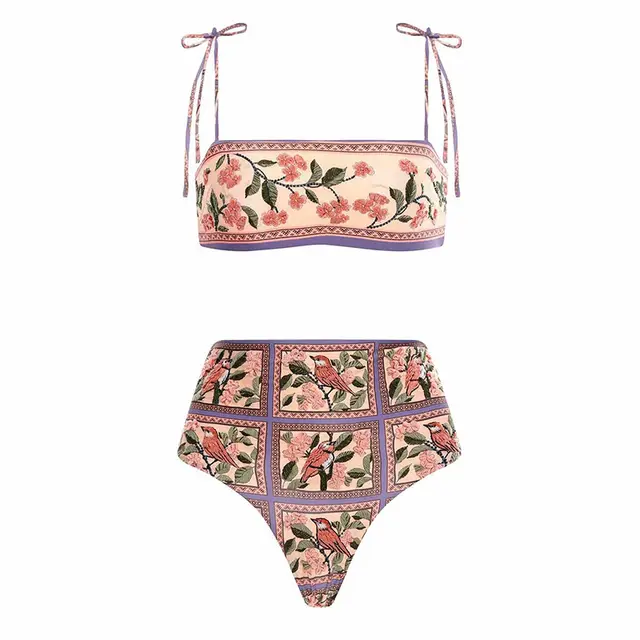 Ethnic Print Strap Bikini High Waist Split Women Purple - Shop at LoveMi