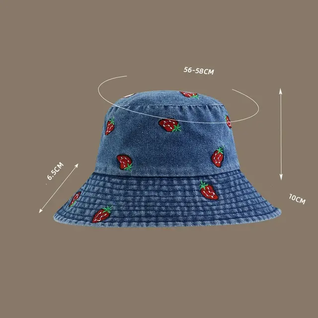 Women's Korean style All match Embroidered Strawberry Hat Dark Blue - Shop at LoveMi