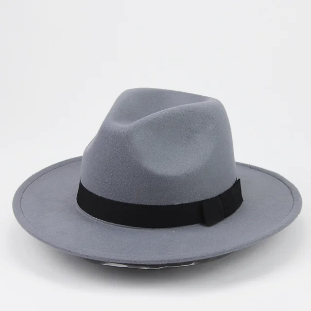Woolen Fedora Hat Men's And Women's Big Brim Top Hat Felt Hat Gray - Shop at LoveMi