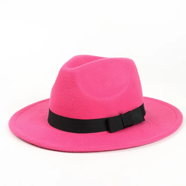 Woolen Fedora Hat Men's And Women's Big Brim Top Hat Felt Hat Rose Red - Shop at LoveMi