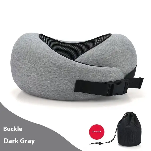 Soft Memory Foam Travel Neck Pillow U Shape Adjustable Support Comfortably Sleeping On Plane Car Office Noon Break Dark Gray Buckle Style - Shop at LoveMi