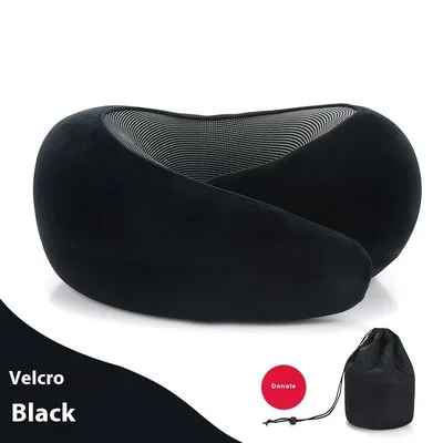 Soft Memory Foam Travel Neck Pillow U Shape Adjustable Support Comfortably Sleeping On Plane Car Office Noon Break Deep Black Velcro Style - Shop at LoveMi