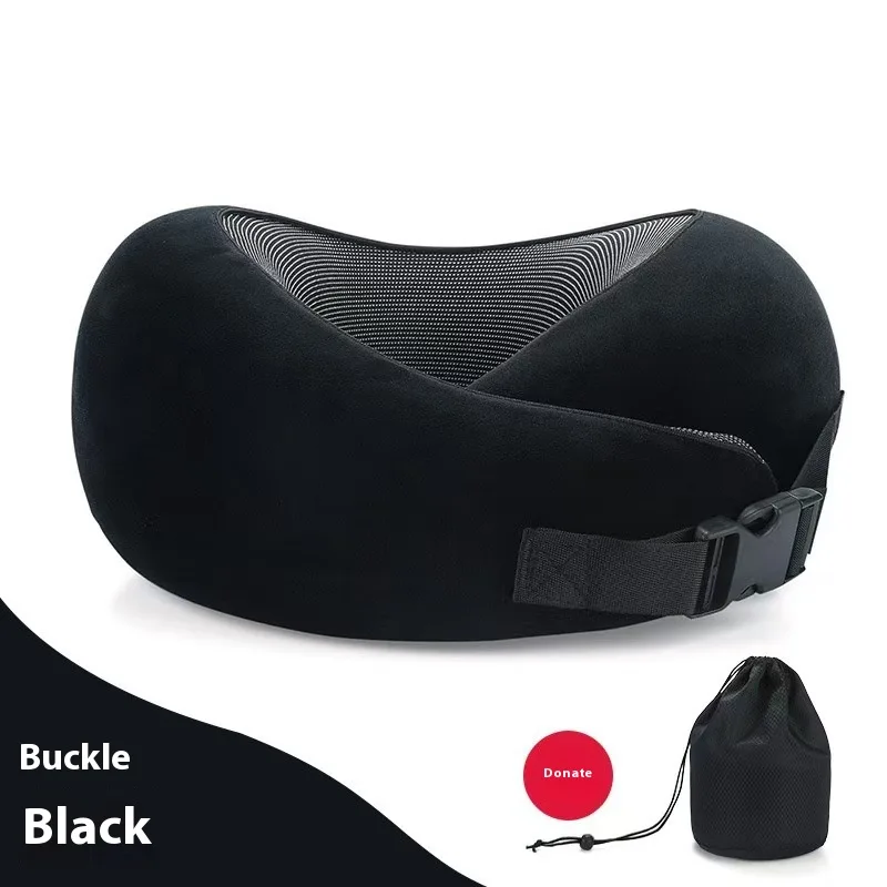 Soft Memory Foam Travel Neck Pillow U Shape Adjustable Support Comfortably Sleeping On Plane Car Office Noon Break - Deep Black Velcro Style - View 1