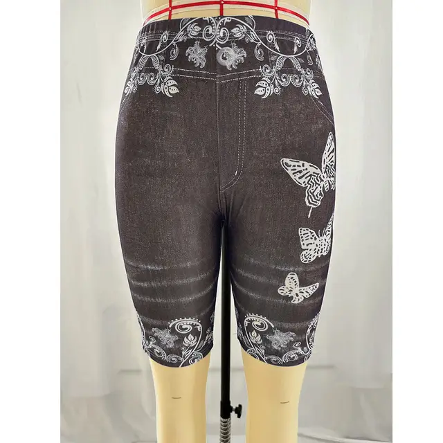 Printed Denim Butterfly Sports Leggings Black - Shop at LoveMi