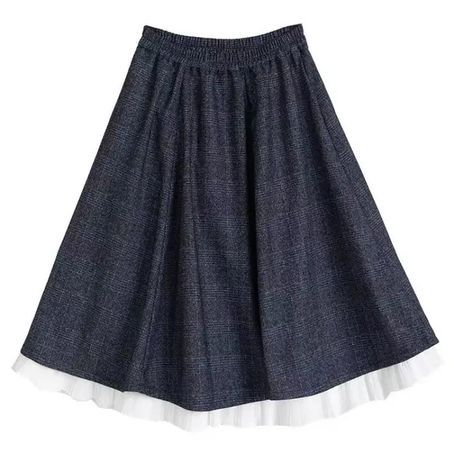 Double layer Organ Pleat Tartan Skirt Women Dark Brown - Shop at LoveMi