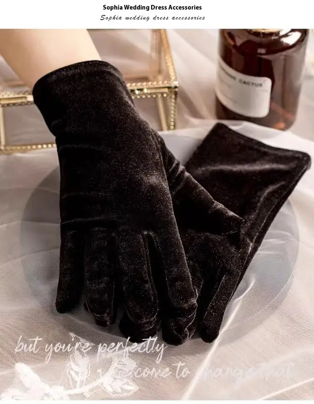Black Satin Short Pearl Gloves Black Suede - Shop at LoveMi