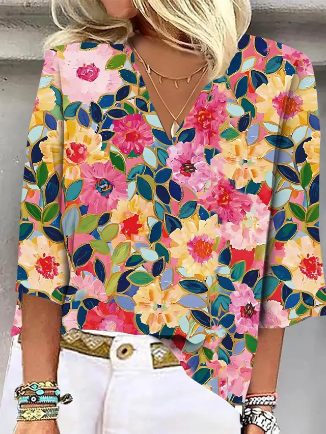 V neck T shirt With Seven Quarter Sleeves Top Xrvtx10 - Shop at LoveMi