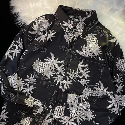 Pu Shuai Japanese style Retro Style Printed Shirt Long Sleeve Black - Shop at LoveMi