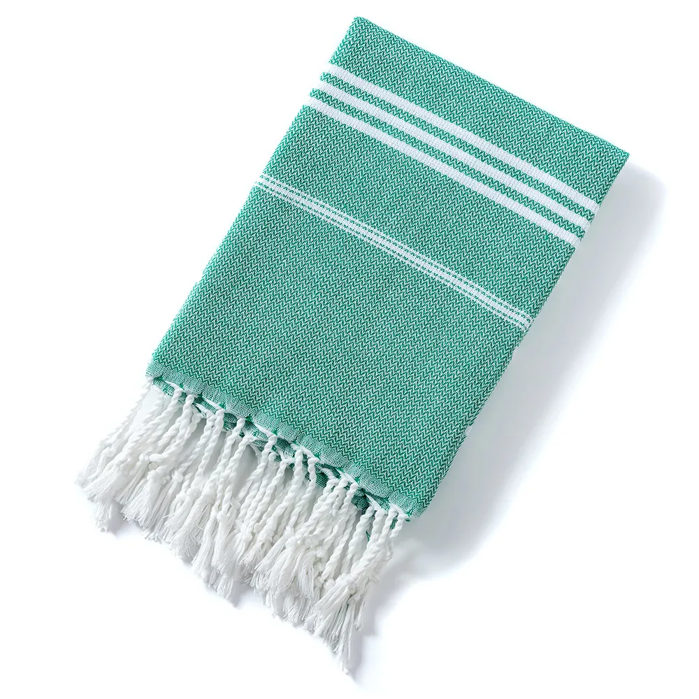 Turkish Tassel Polyester Cotton Swimming Towel - Emerald Green