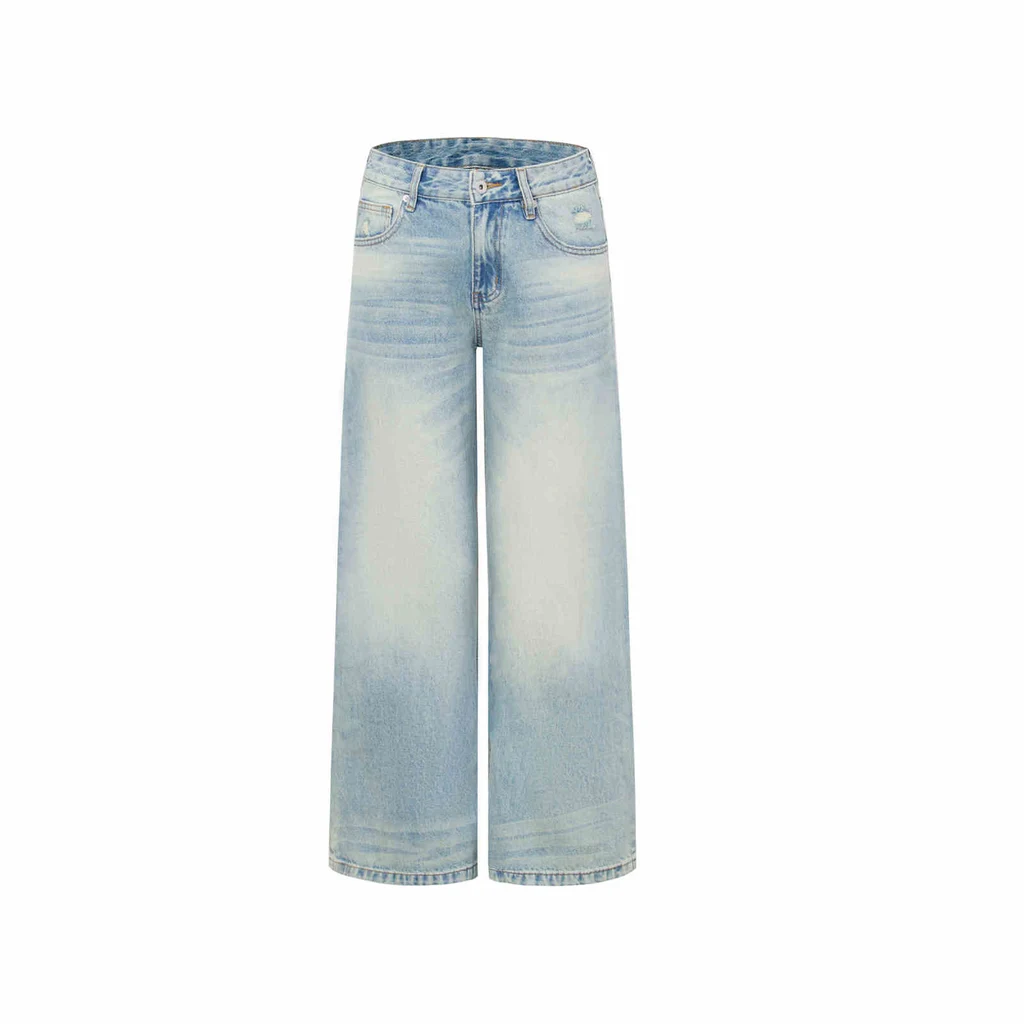 Women's Wide-leg Jeans Fashion High Waist Straight Pants - Light Blue