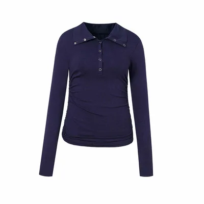 Navy Collar Long Sleeve T shirt Female Slim fit Underwear Top Navy Blue - Shop at LoveMi