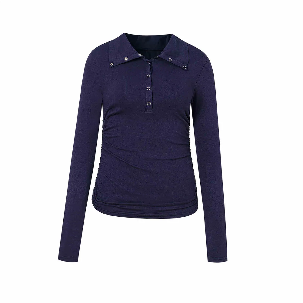 Navy Collar Long Sleeve T shirt Female Slim fit Underwear Top Navy Blue - Shop at LoveMi
