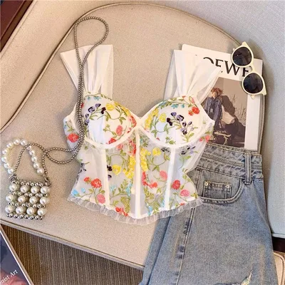 Embroidered Lace Sling Beautiful Back With Chest Pad Fishbone Short Vest Red - Shop at LoveMi