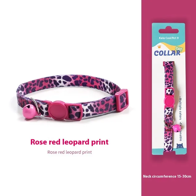 Woven Collar Bell Anti suffocation Comfortable Safety Buckle Pet Decoration Rose Red Leopard Print - Shop at LoveMi
