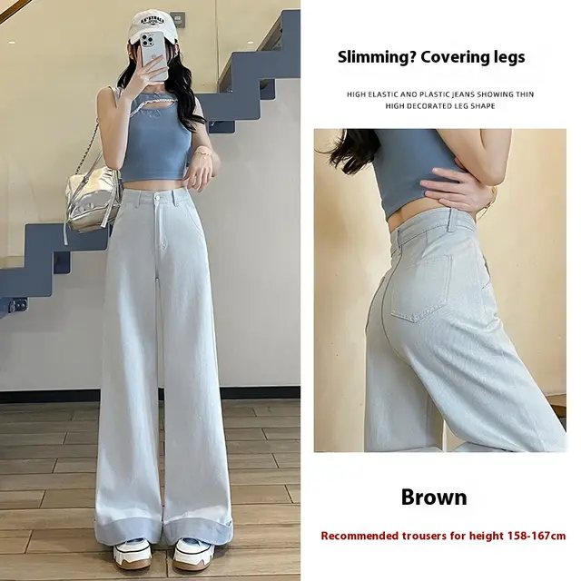Tea Gray Flared Jeans Women's High Waist Slimming Bootcut Pants 815 Tea Gray Trousers - Shop at LoveMi