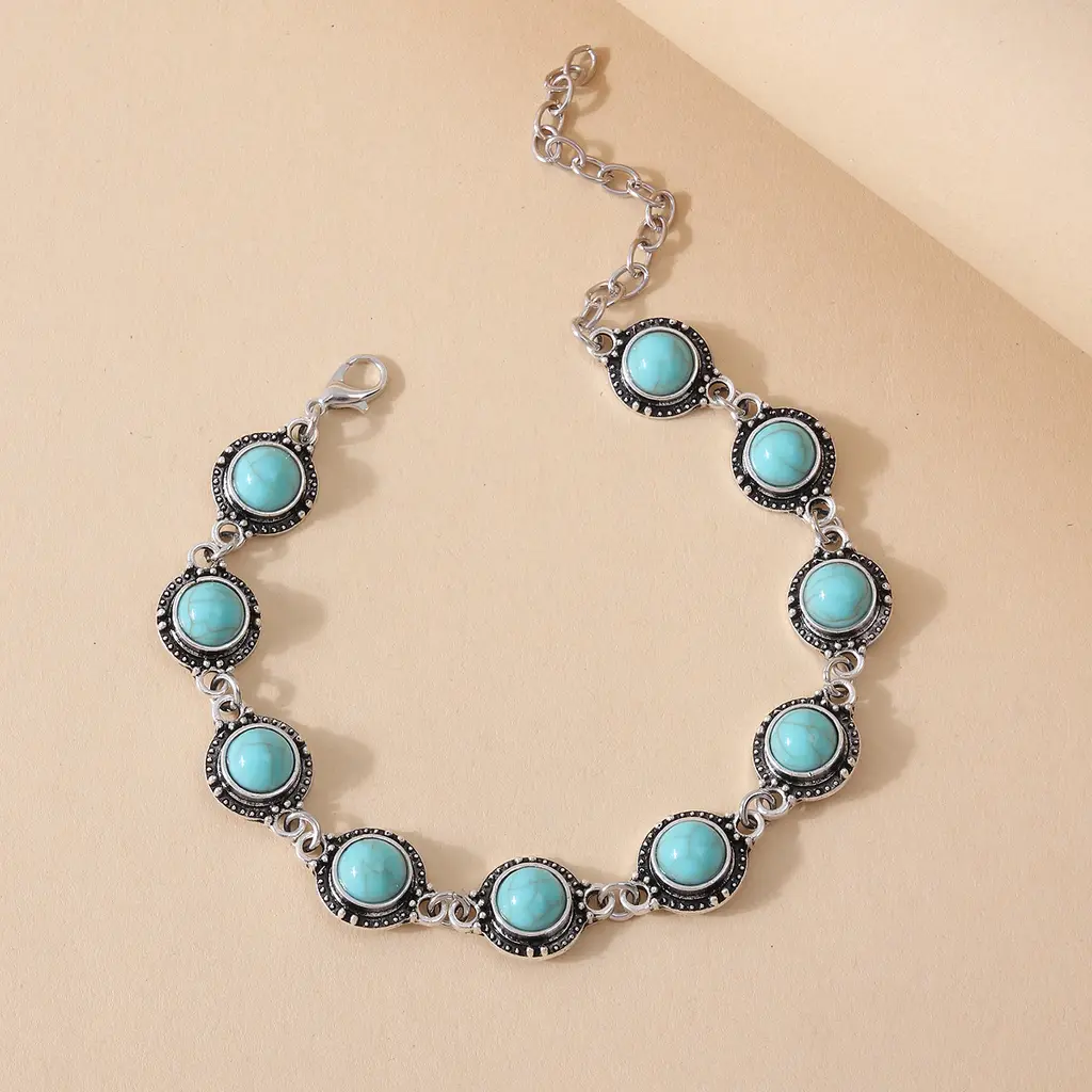 Simple All-match Retro National Style Anklets Beach Holiday Fashion Metal Alloy Turquoise Foot Ornaments - Positive Circle