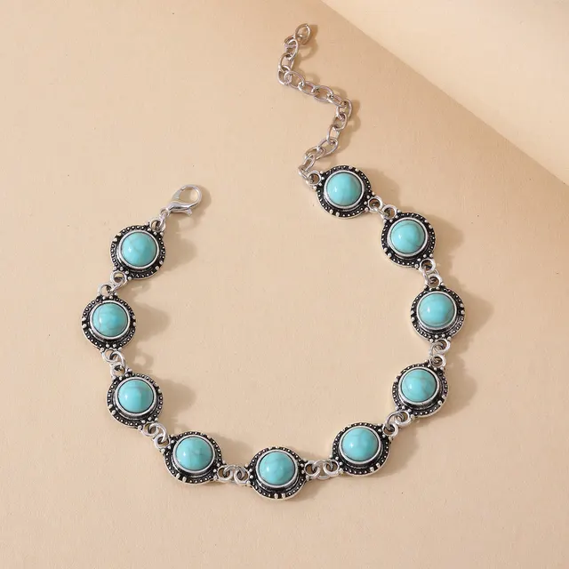 Simple All match Retro National Style Anklets Beach Holiday Fashion Metal Alloy Turquoise Foot Ornaments Positive Circle - Shop at LoveMi